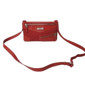 Christian Dior Trotter Shoulder Bag Canvas Leather Red